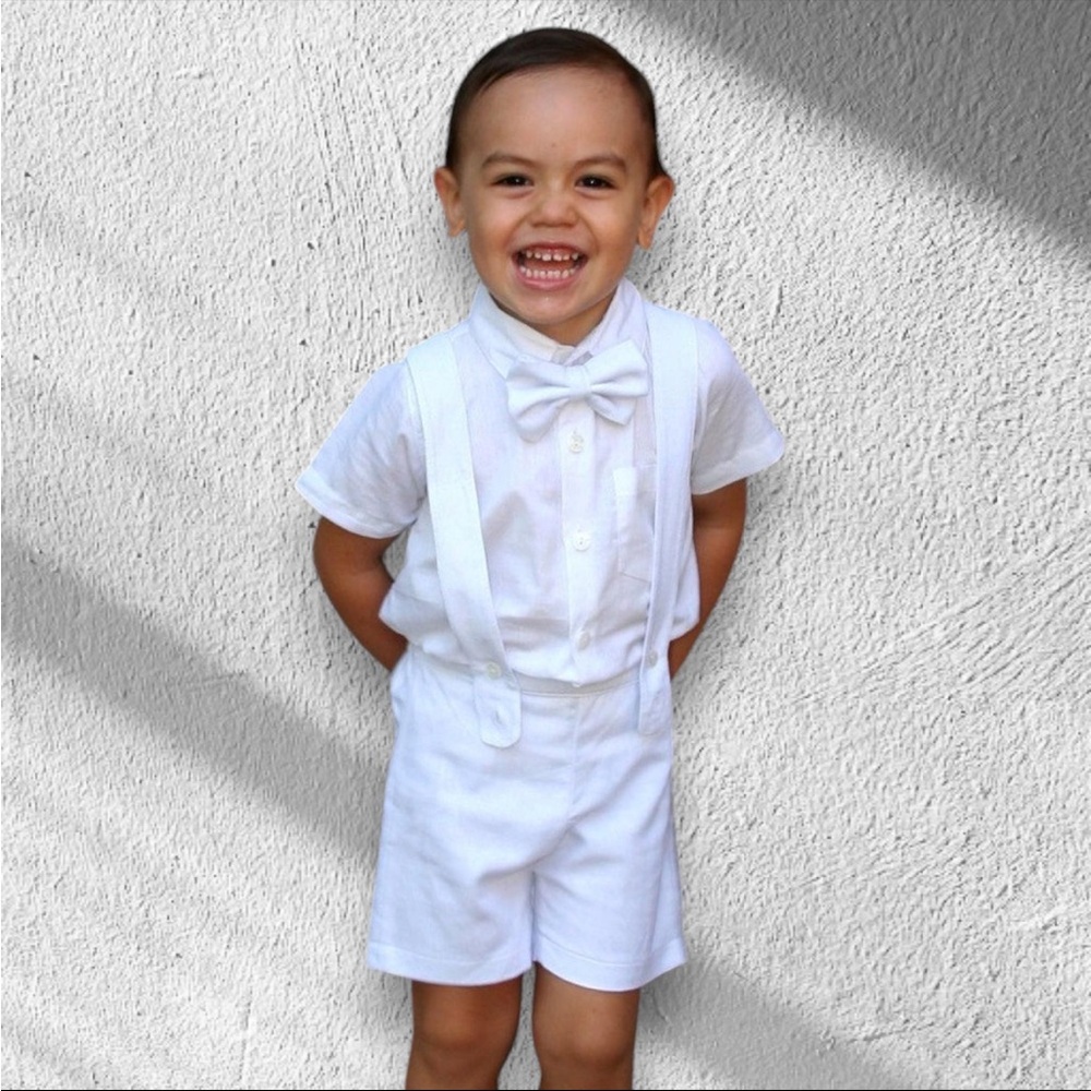 White Kids Bow Tie and Suspender Set